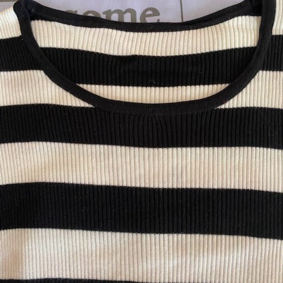 Long-Sleeve Lace Panel Striped Knit Mini Bodycon Dress - Picture 4 of 4